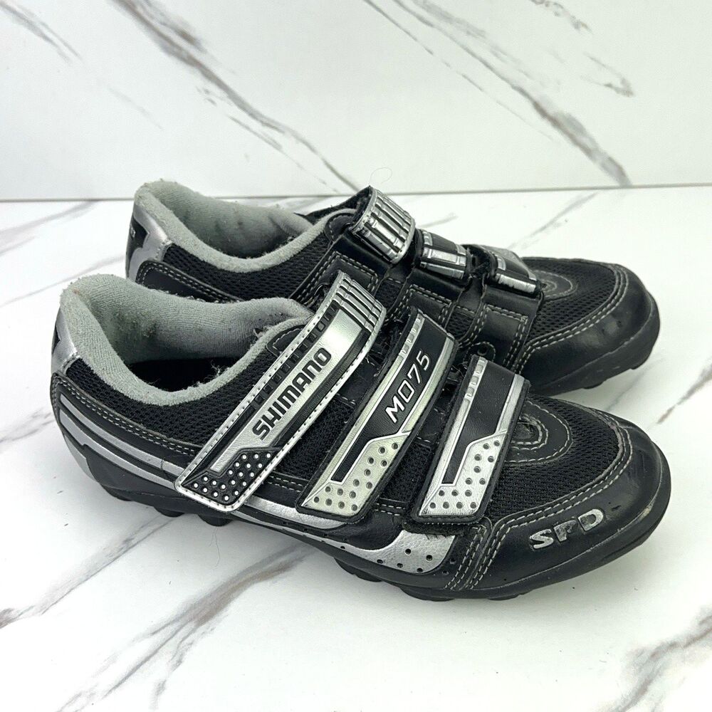 Shimano SH-M075 Cycling Shoes Black Silver Leather Hook Loop Size EU 37 US 4.5
